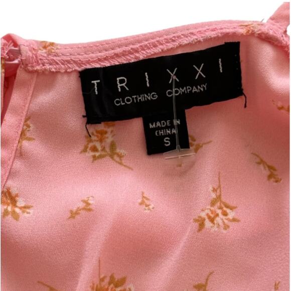 Trixxi Dress Pink Floral Spaghetti Strap Smocked Ruffled Mini Dress Small NWOT - Picture 2 of 12